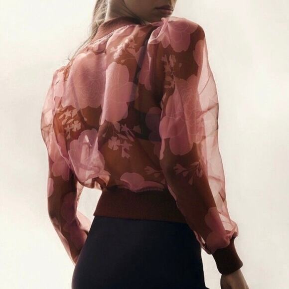 Anthropologie Dolan Sheer Organza Floral Full Zip Bomber Jacket Size Medium - Picture 3 of 15